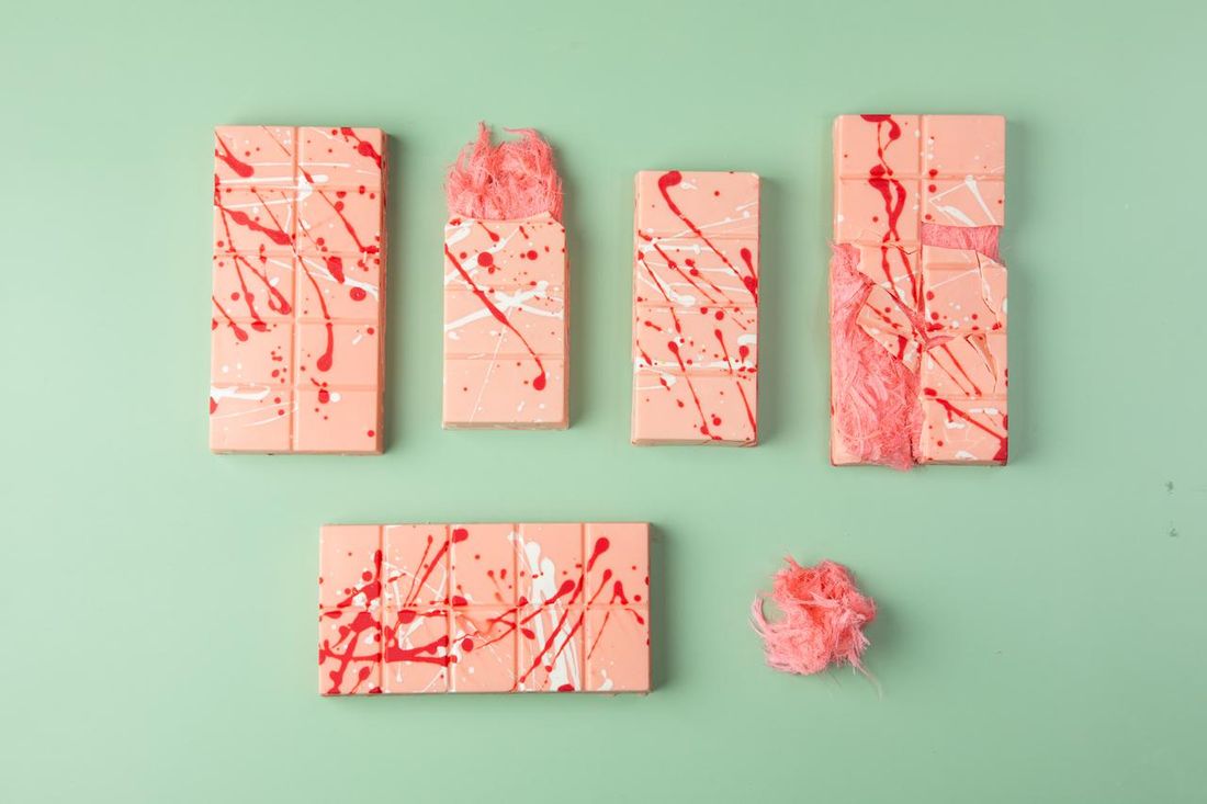 Pink cotton candy bars on mint
