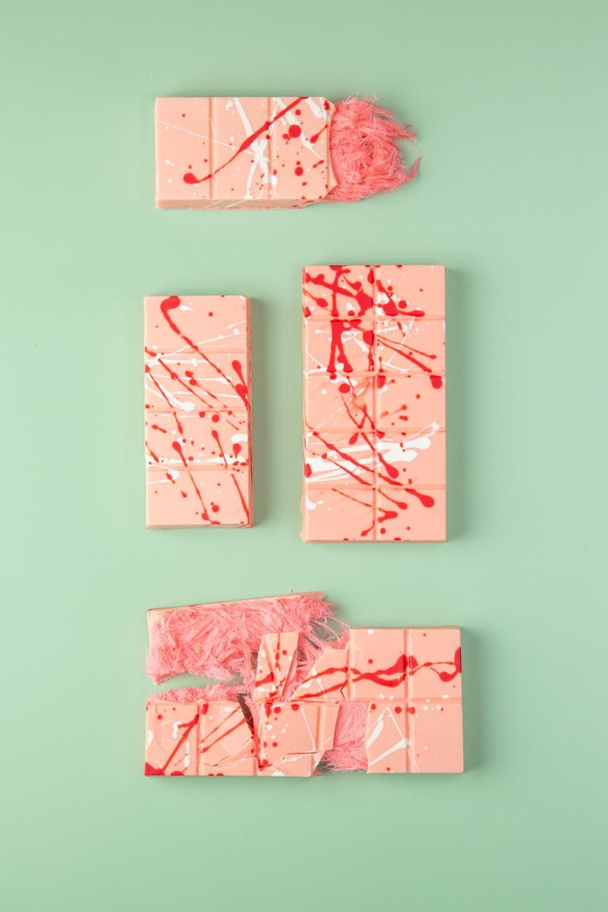 Cotton candy bars on mint green